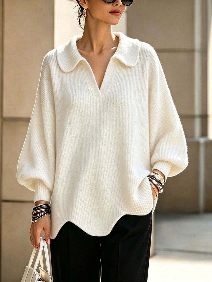 Jersey con Cuello Camisero – Blanco Marfil