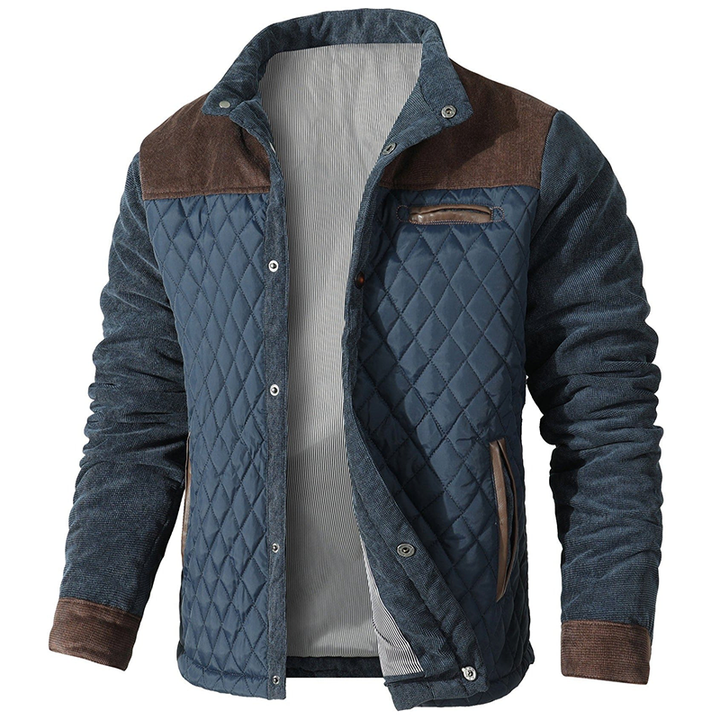Chaqueta Bomber con Botones – Café y Azul