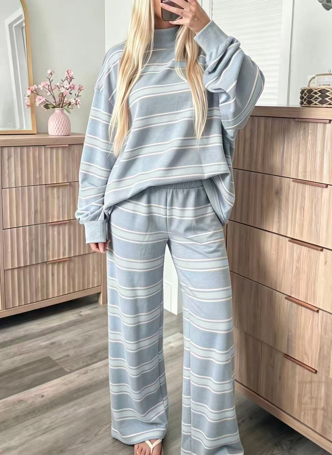 Conjunto Casual a Rayas – Celeste