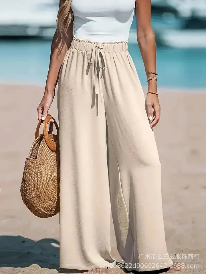 Pantalón Fluido de Tiro Alto – Beige