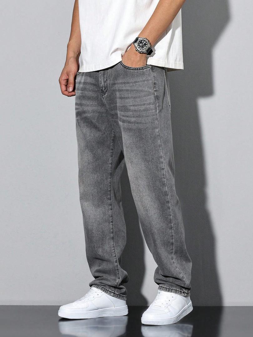 Pantalón Recto Efecto Lavado – Gris