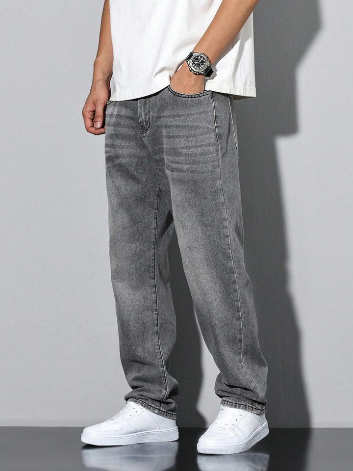 Pantalón Recto Efecto Lavado – Gris