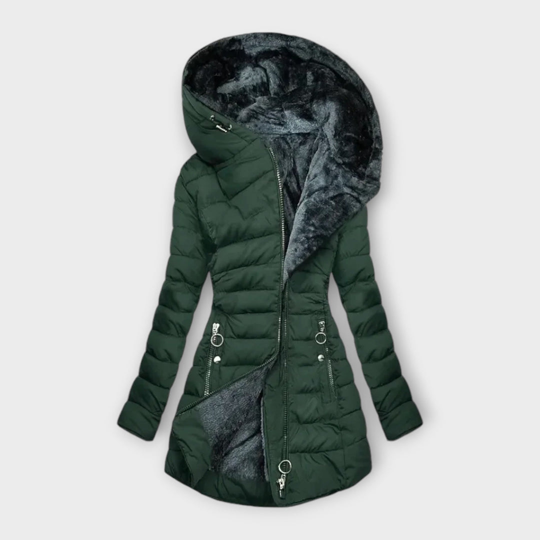 Abrigo Entallado con Capucha – Verde Oscuro