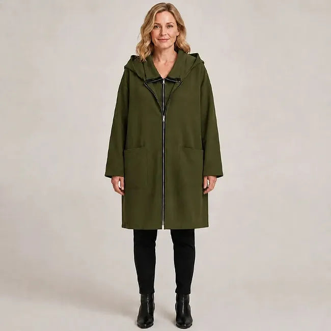Abrigo Holgado con Cremallera – Verde