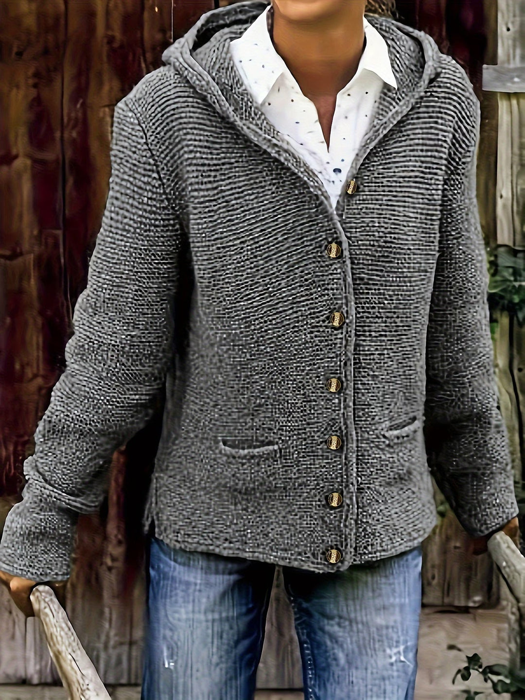 Cárdigan Casual con Capucha – Gris