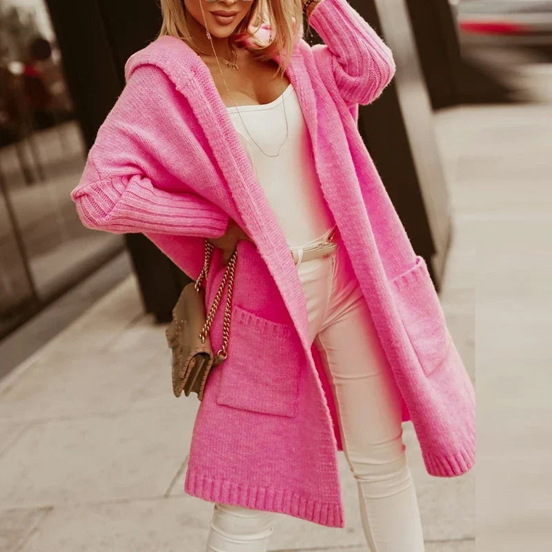 Cárdigan Largo con Capucha – Rosa