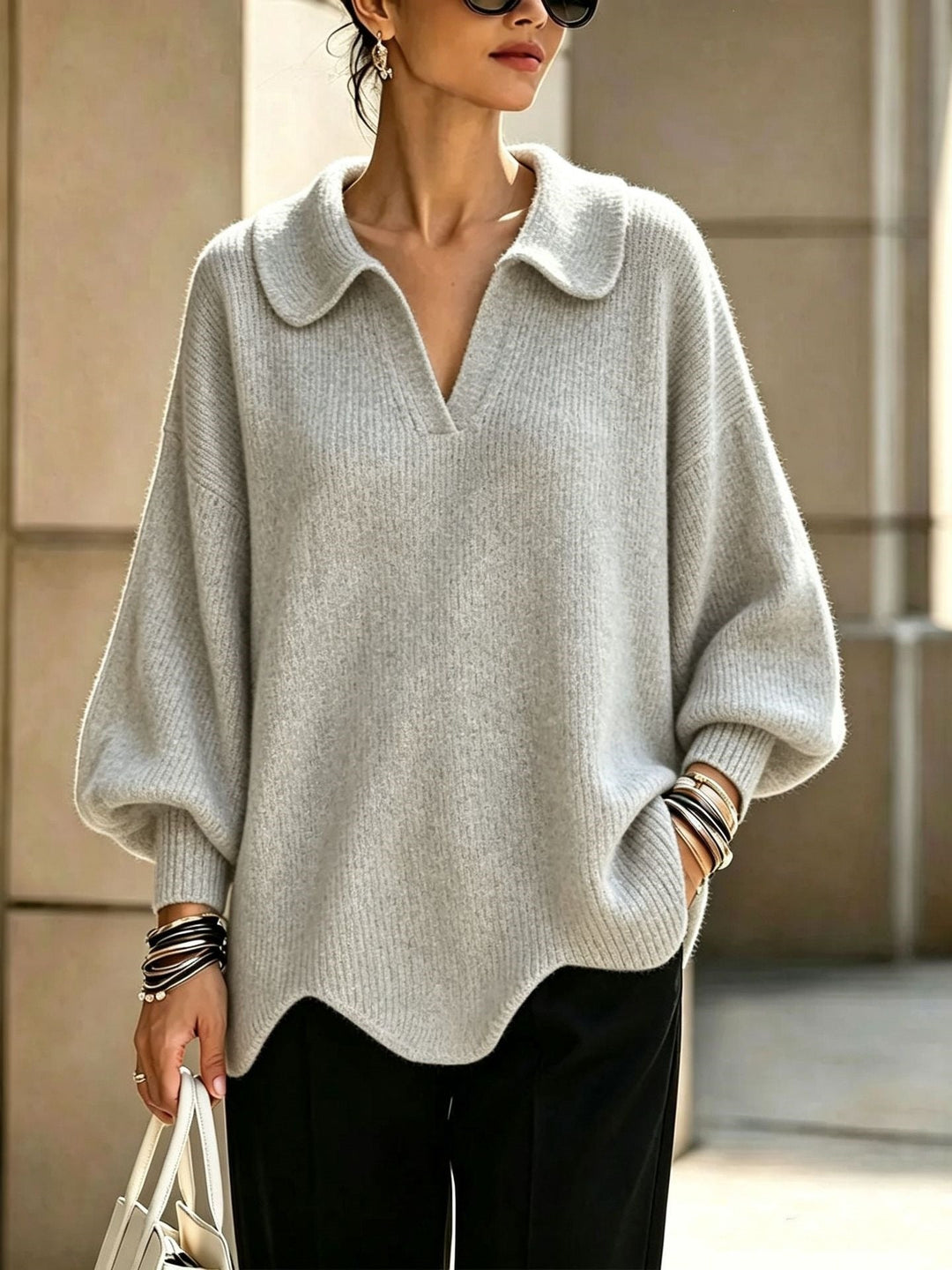 Jersey con Cuello Camisero – Gris Claro