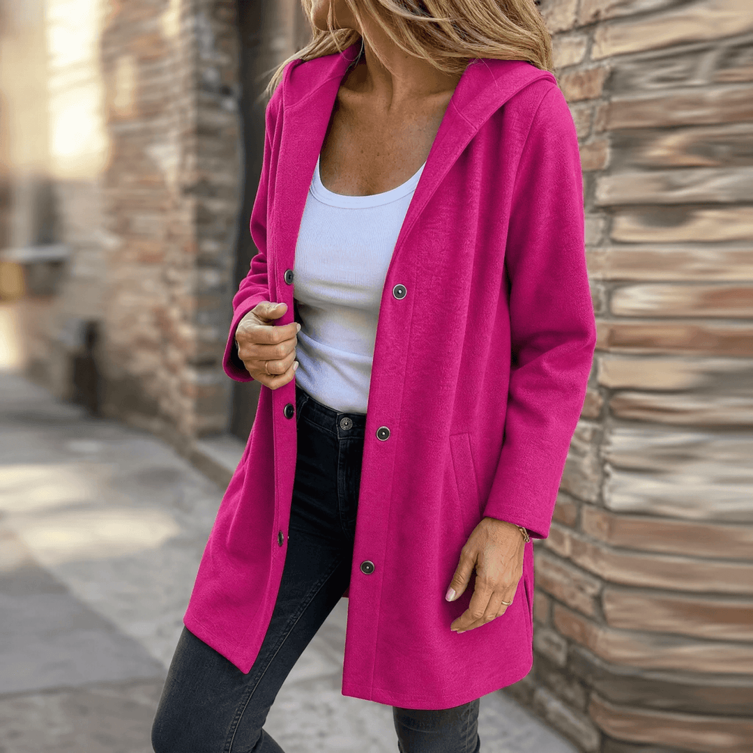 Cárdigan con Capucha y Botones – Fucsia