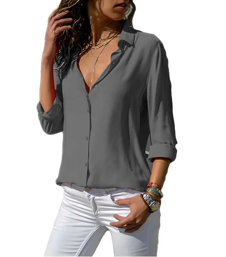 Blusa Fluida de Manga Larga – Gris