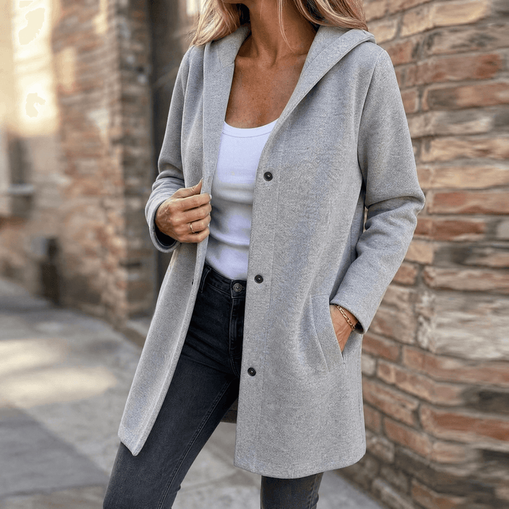 Cárdigan con Capucha y Botones – Gris