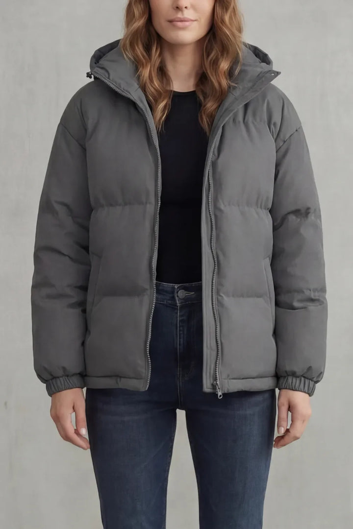 Chaqueta Acolchada con Cremallera – Gris Oscuro