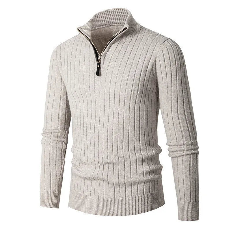 Jersey Ajustado con Cremallera – Gris Claro