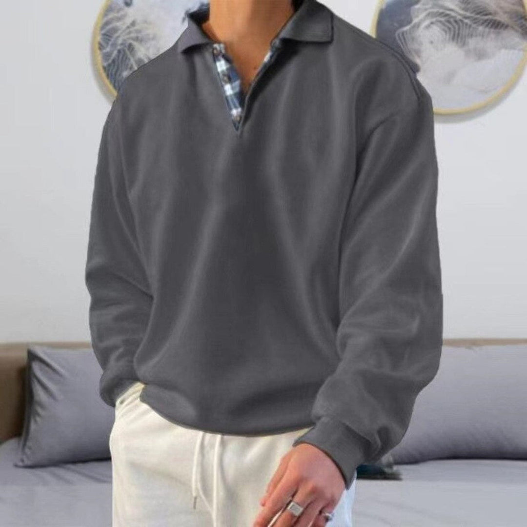 Polo Relajado de Manga Larga – Gris