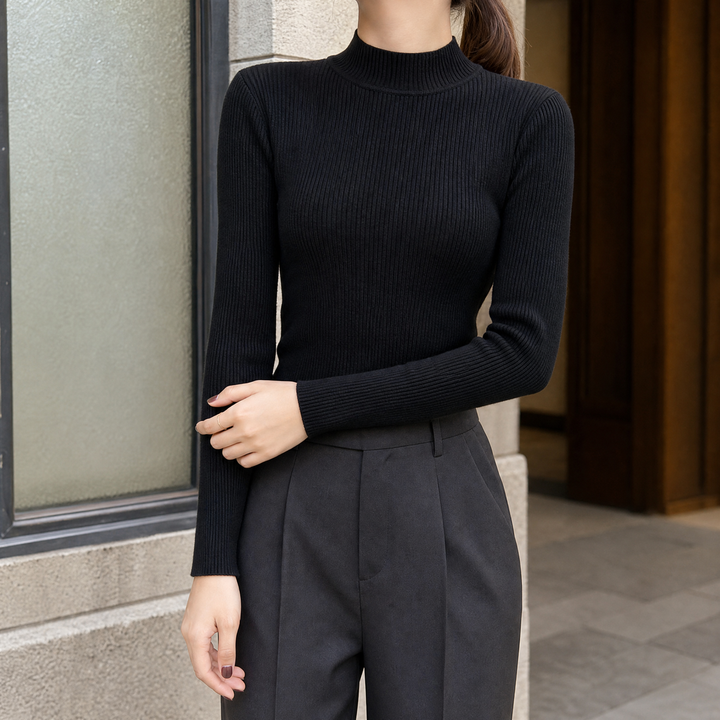Jersey Ajustado de Cuello Cisne – Negro