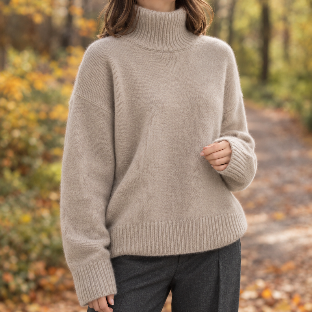 Jersey Amplio de Cuello Alto – Beige