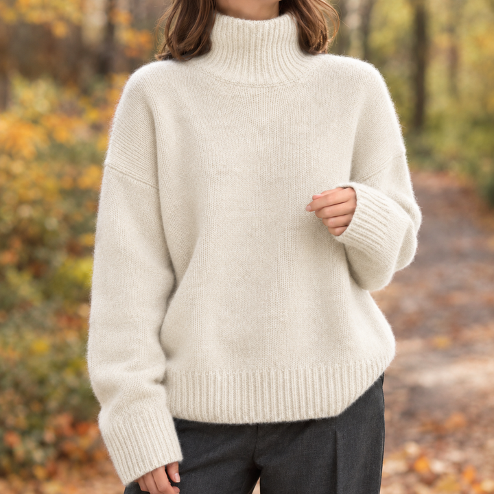 Jersey Amplio de Cuello Alto – Blanco Roto