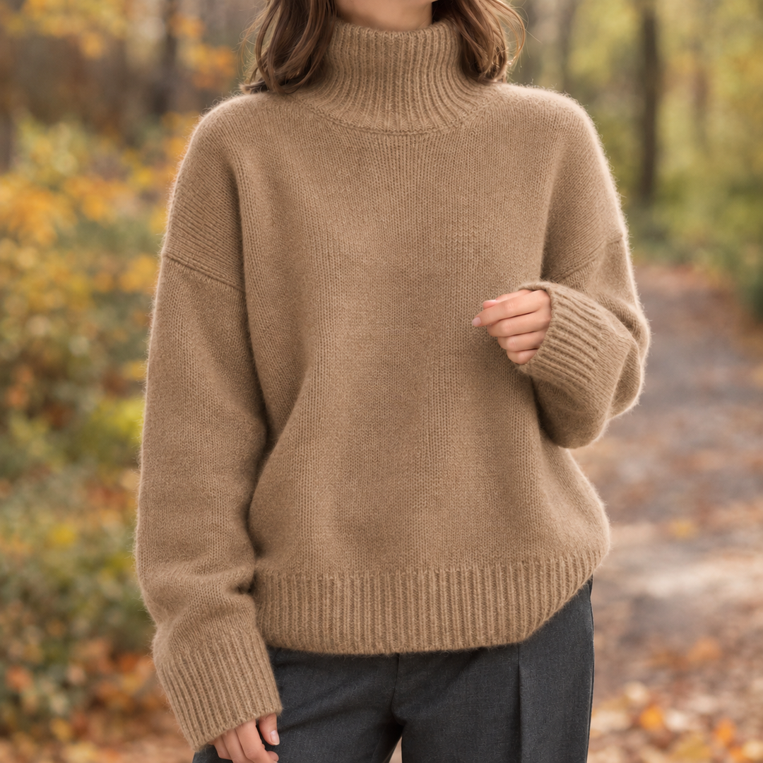 Jersey Amplio de Cuello Alto – Marrón