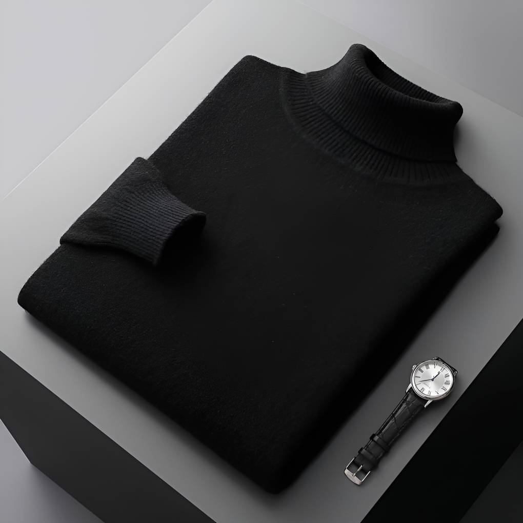 Jersey Básico de Cuello Vuelto – Negro