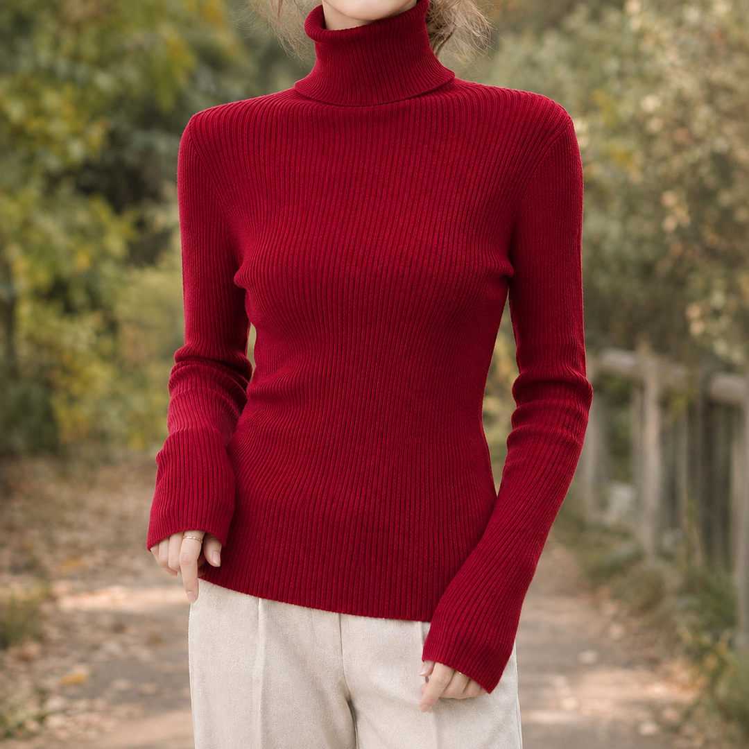 Jersey Ceñido de Cuello Alto – Burdeos