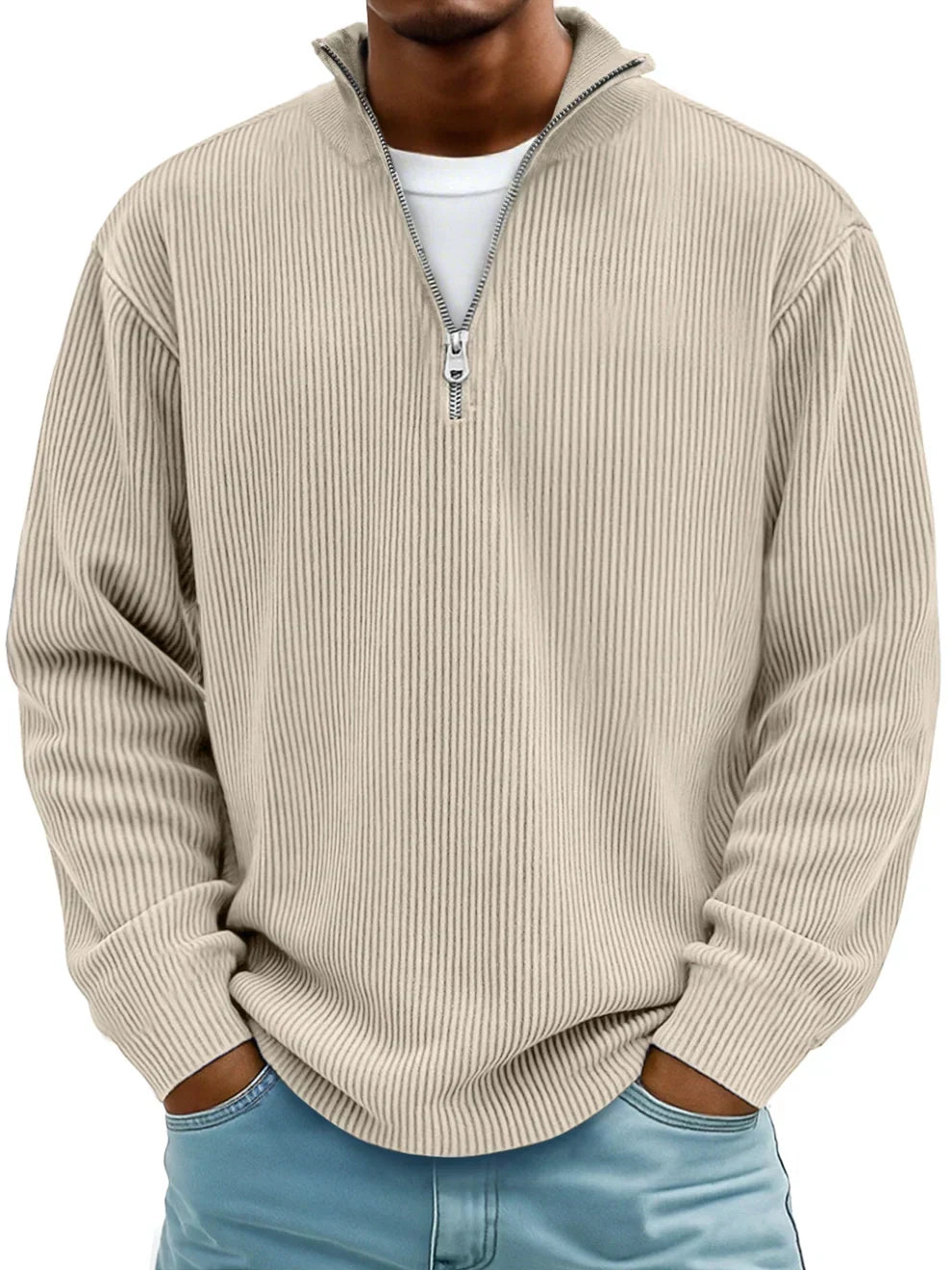 Jersey Clásico con Cremallera – Beige