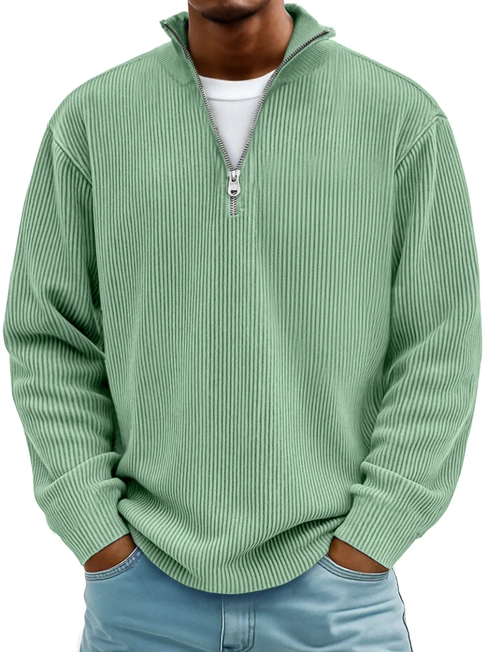 Jersey Clásico con Cremallera – Verde