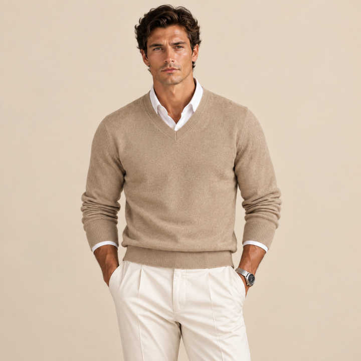 Jersey Clásico de Cuello Pico – Beige