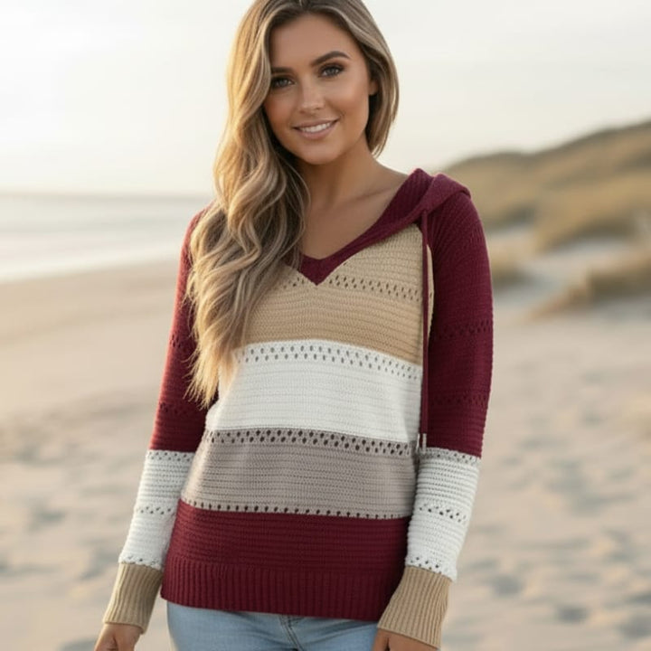 Jersey con Capucha y Rayas – Burdeos