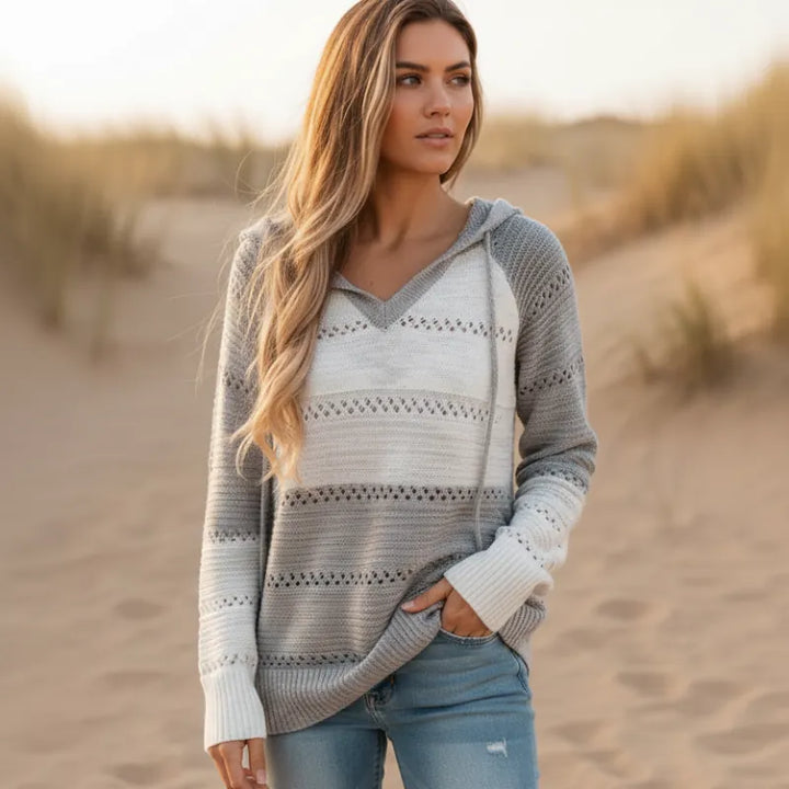 Jersey con Capucha y Rayas – Gris