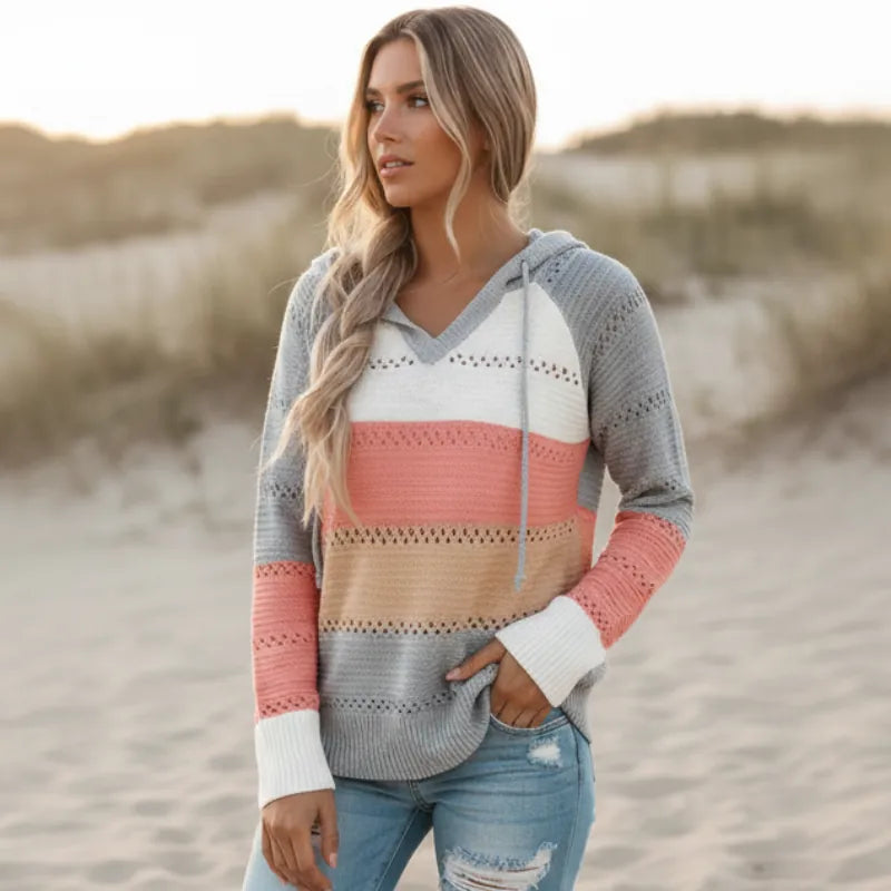 Jersey con Capucha y Rayas – Naranja Rosado