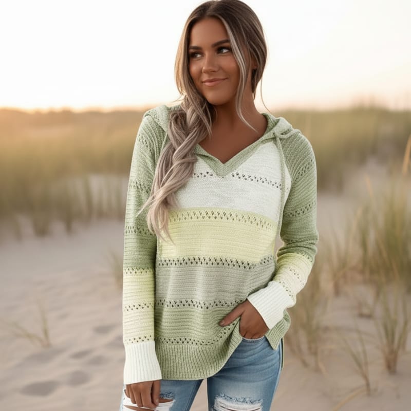 Jersey con Capucha y Rayas – Verde Oliva