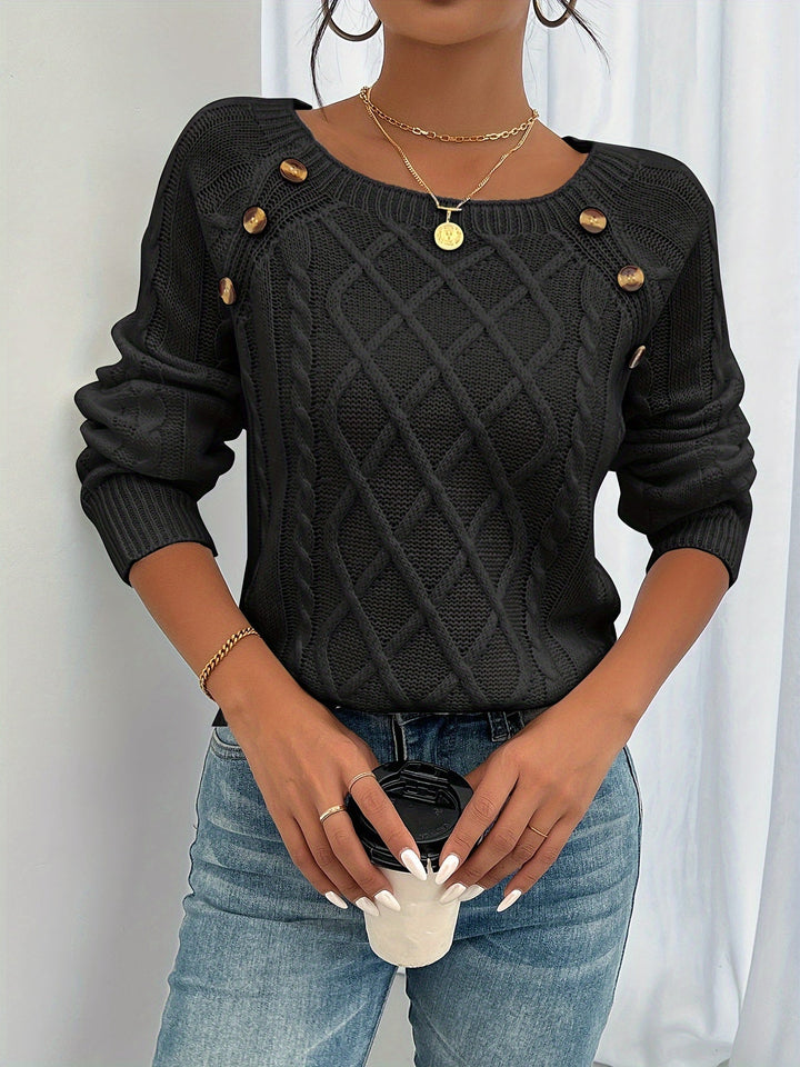 Jersey con Rombos y Botones – Negro