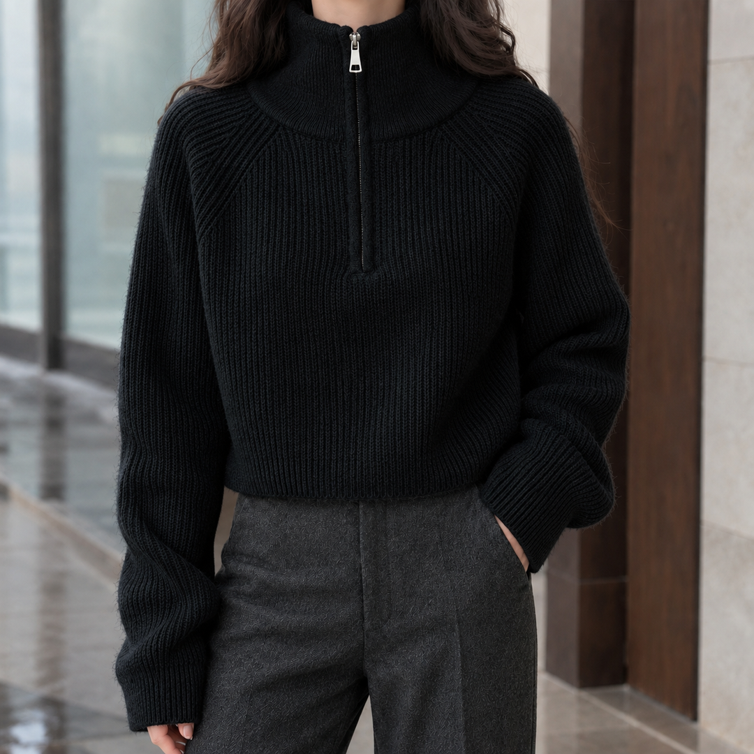 Jersey Corto con Cremallera – Negro