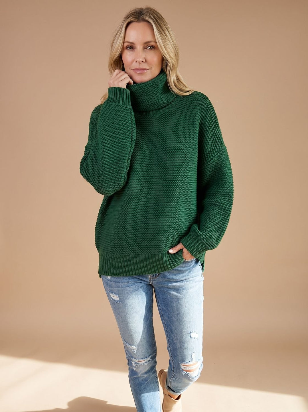 Jersey Holgado de Cuello Alto – Verde