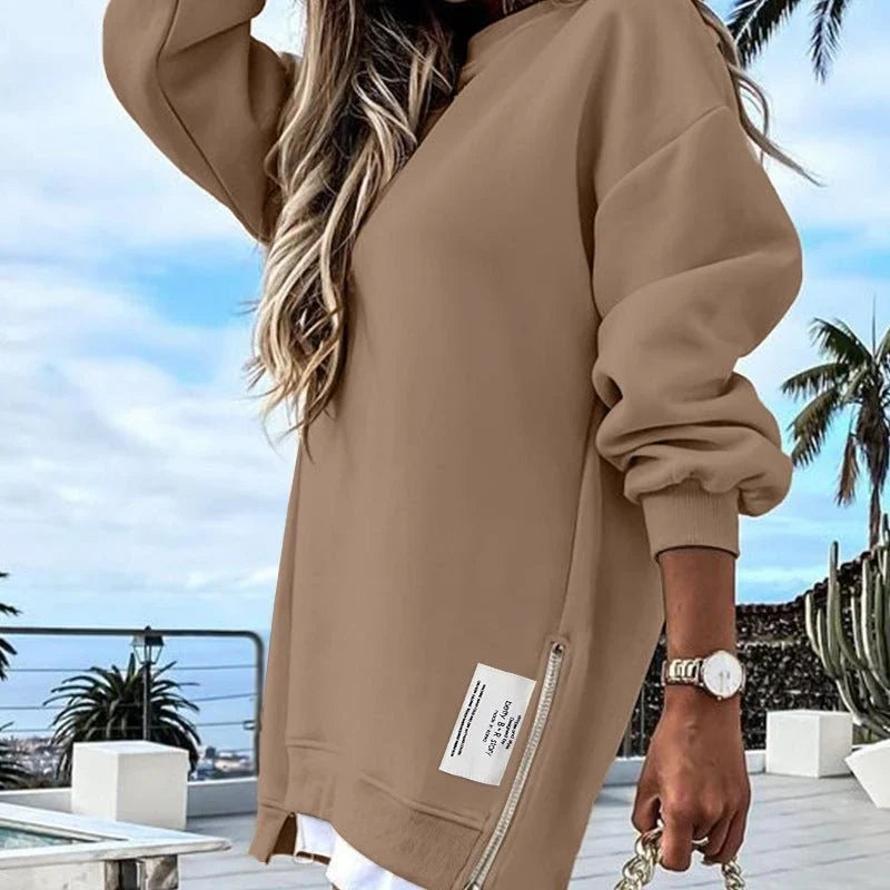 Jersey Largo con Cremallera Lateral – Café