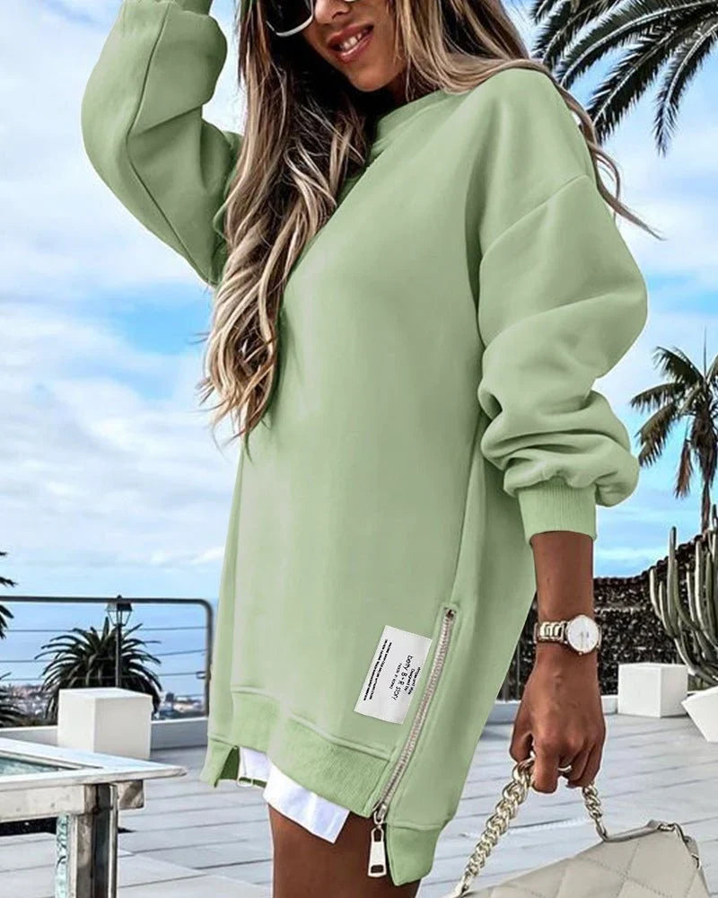 Jersey Largo con Cremallera Lateral – Verde Claro