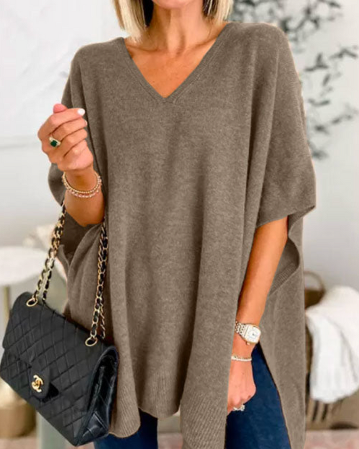 Jersey Poncho con Aberturas – Marrón