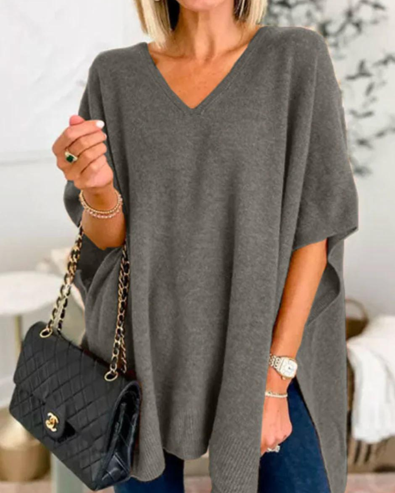 Jersey Poncho con Aberturas – Gris Oscuro