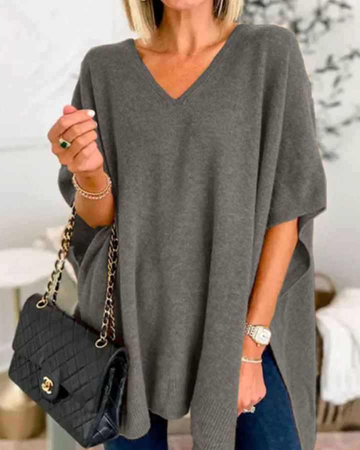 Jersey Poncho con Aberturas – Gris Oscuro