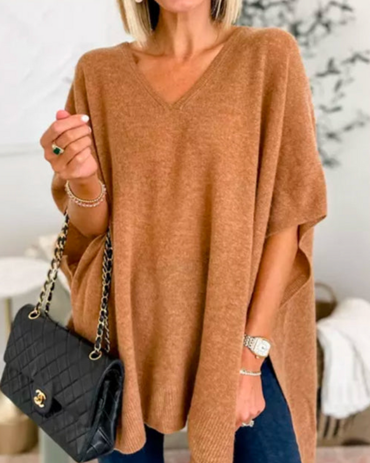 Jersey Poncho con Aberturas – Camel
