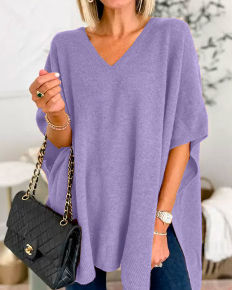 Jersey Poncho con Aberturas – Lila