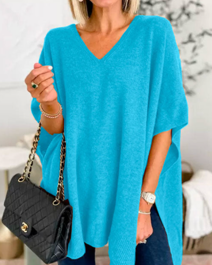 Jersey Poncho con Aberturas – Turquesa