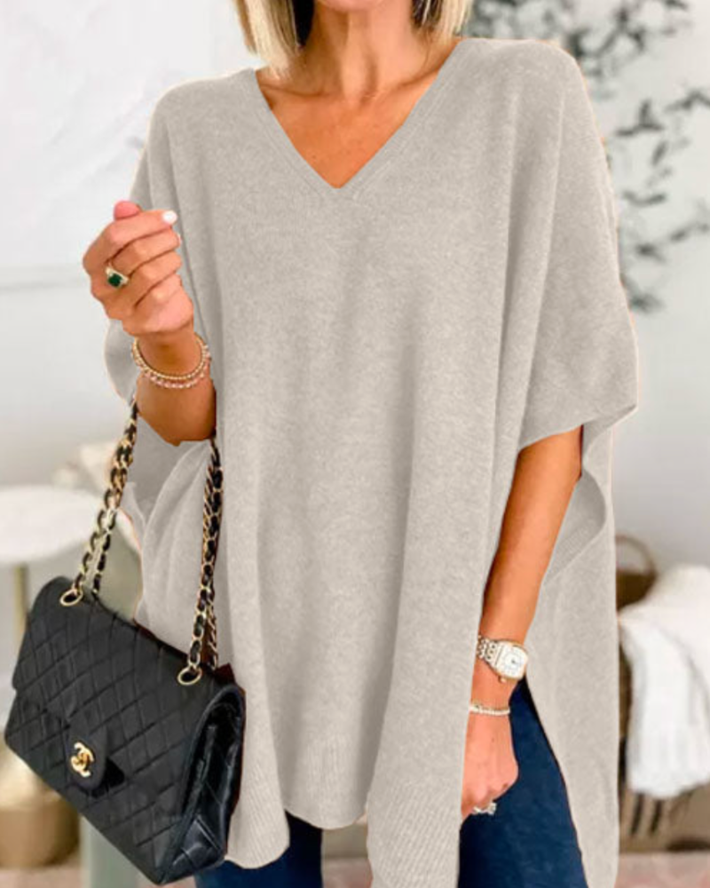 Jersey Poncho con Aberturas – Gris Claro