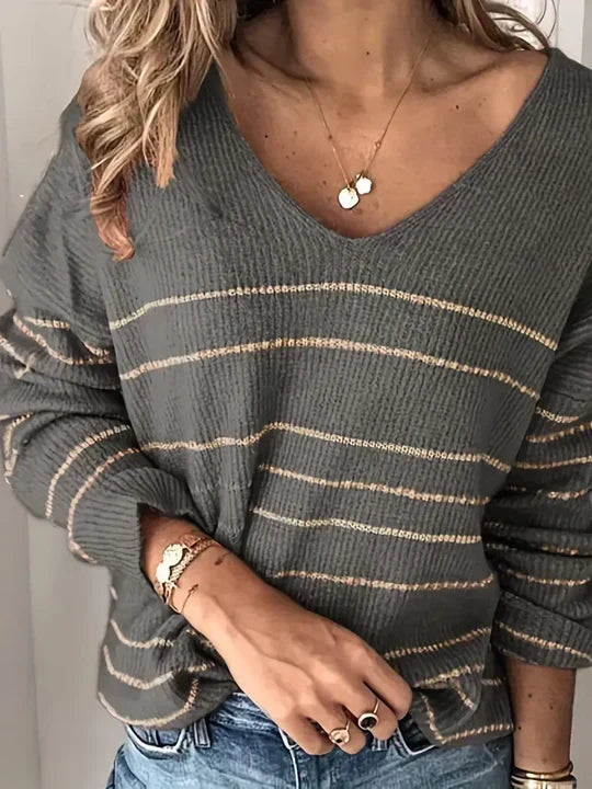 Jersey Relajado a Rayas – Gris