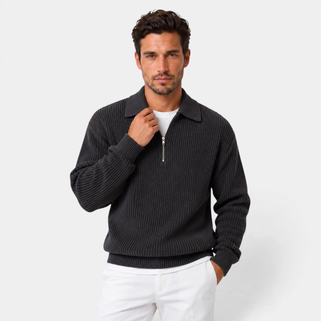 Jersey Relajado con Solapa – Negro