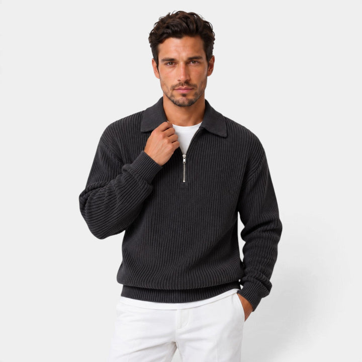 Jersey Relajado con Solapa – Negro