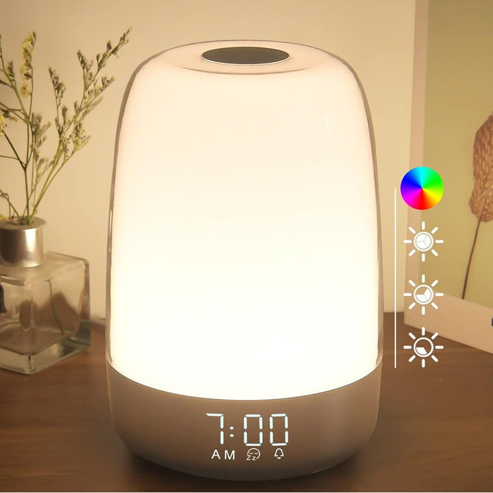 Lámpara de Mesa con Despertador - Luz de Amanecer Regulable RGB y Simulación de Amanecer
