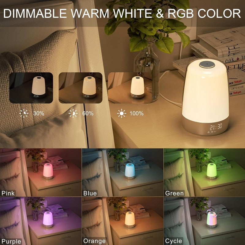Lámpara de Mesa con Despertador - Luz de Amanecer Regulable RGB y Simulación de Amanecer