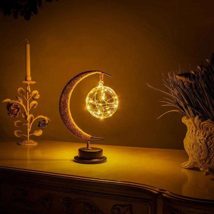 Lámpara de mesa con forma de luna y luces LED