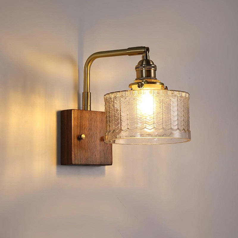 Lámpara de pared con brazo en L y pantalla de vidrio