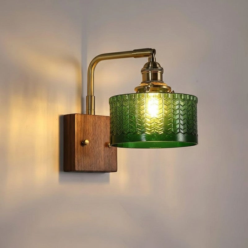 Lámpara de pared con brazo en L y pantalla de vidrio
